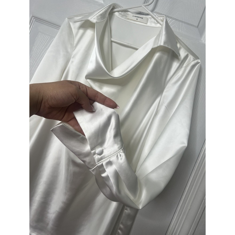 Commense XL Satin‎ Cowl Neck Blouse Ivory White Quiet Luxury Office Chic Top - Picture 8 of 9